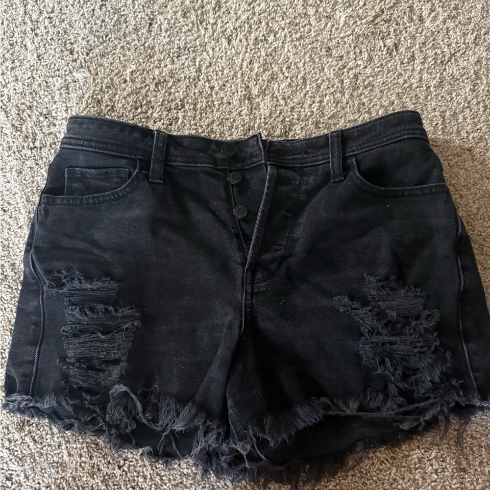 Hollister Black Distressed Frayed Hem Jean Shorts